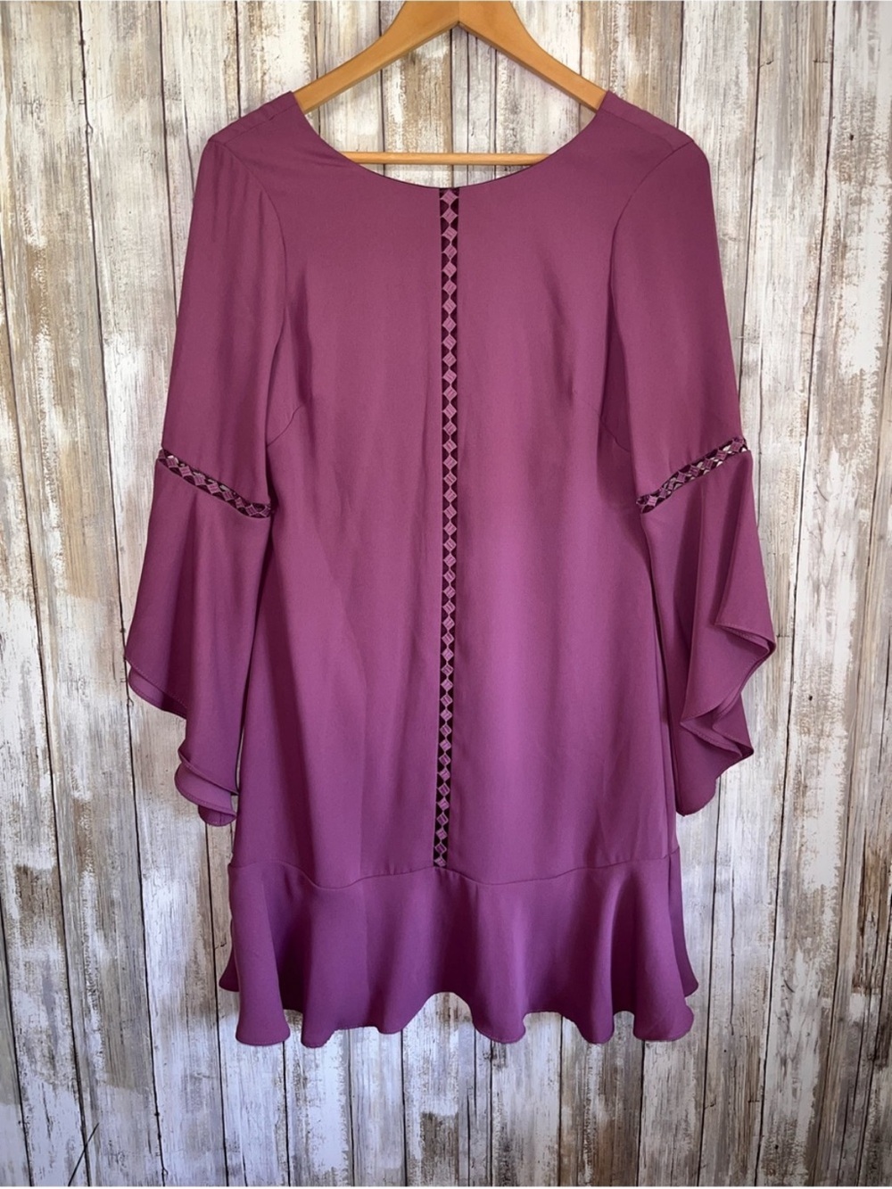 WHBM Warm Violet Bell Sleeve Shift Dress Lace Trim Purple Size 2 - Picture 4 of 10